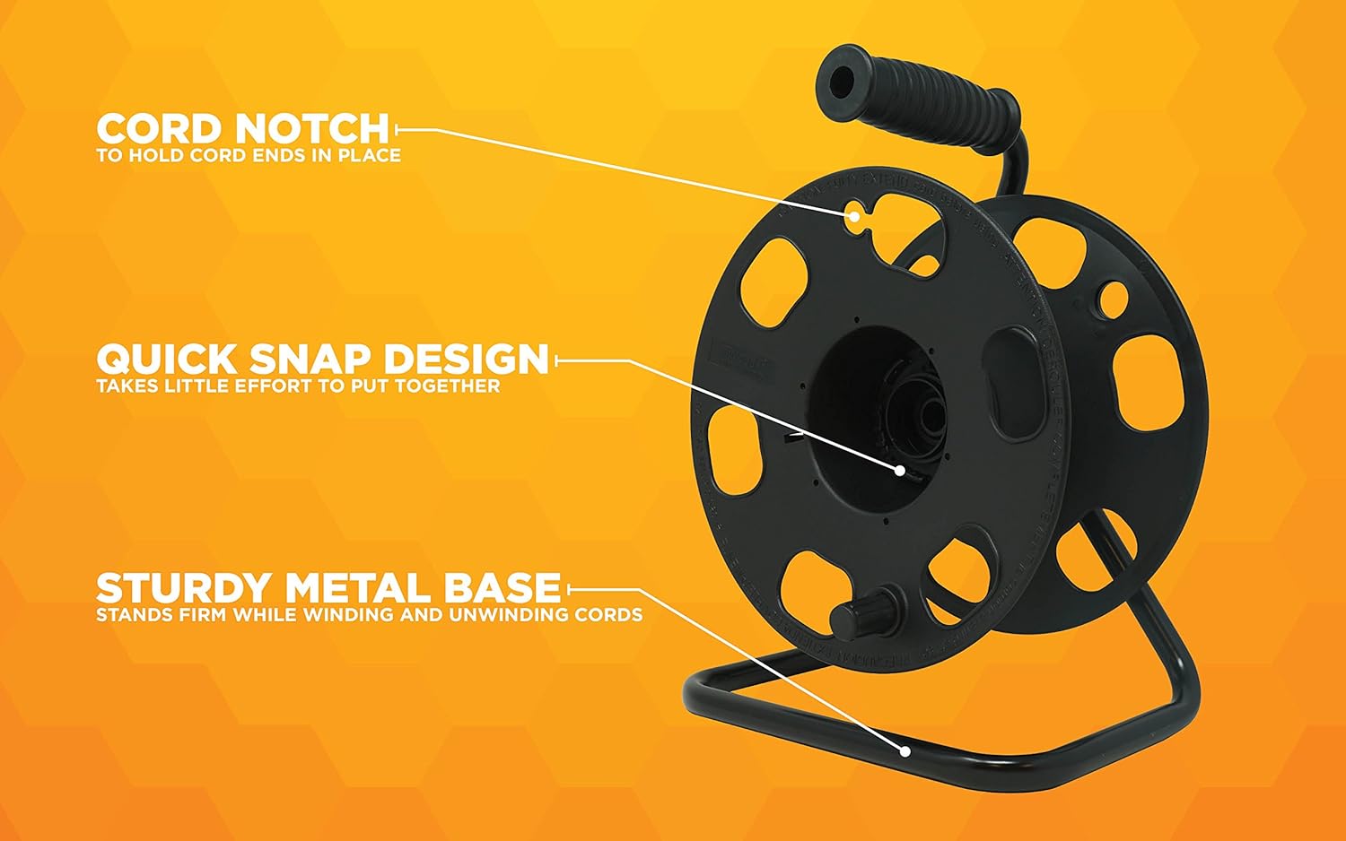 Woods 22849 Metal Extension Cord Reel Stand In Black, Heavy Duty, Quick Snap Together Design, Sturdy and Durable Stand, Easy to Grip Handles, Holds Up To 100 Feet, 14/3 Gauge Cord - Image 3